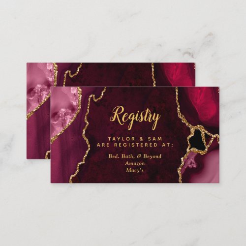Red and Gold Agate Wedding Registry Enclosure Card
