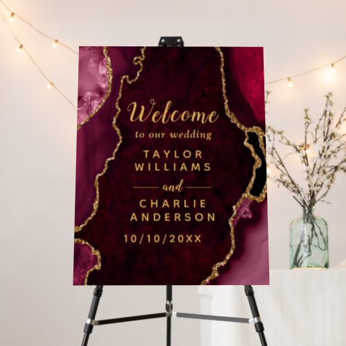 Red and Gold Agate Wedding Welcome Foam Board
