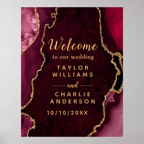Red and Gold Agate Wedding Welcome Poster