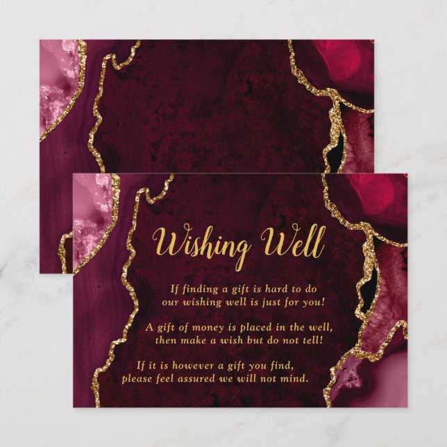 Red and Gold Agate Wedding Wishing Well Enclosure Card (Front/Back)