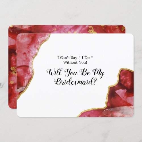 Red and Gold Agate Will You Be My Bridesmaid Invitation