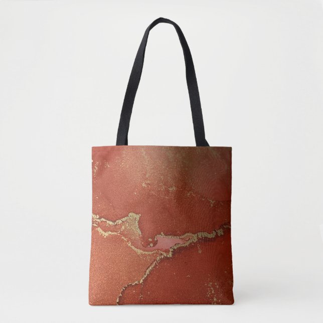Red and Gold Alcohol Ink Liquid Abstract Art Tote Bag (Front)