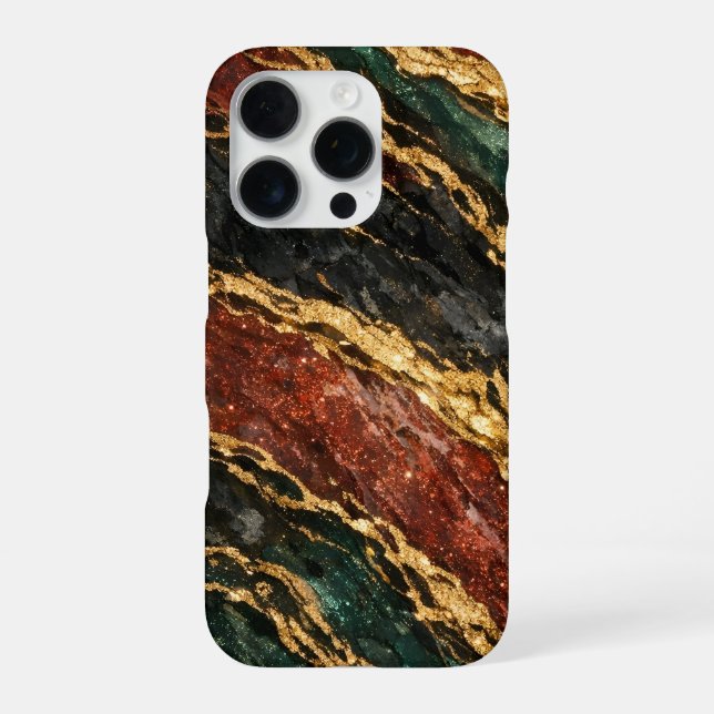 red and gold and dark green glitter marble iPhone case (Back)