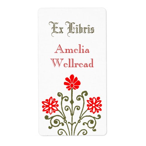 Red and Gold Antique Etching Editable Bookplate