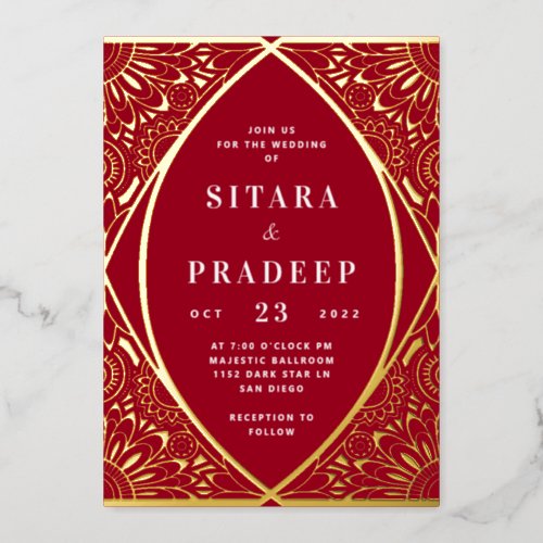 Red and Gold Arabesque Foil Invitation