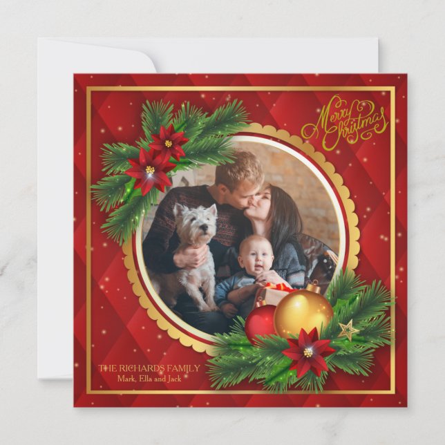 Red and Gold Argyle Photo Card (Front)