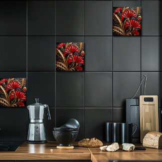 Red and Gold Art Deco Ceramic Tile