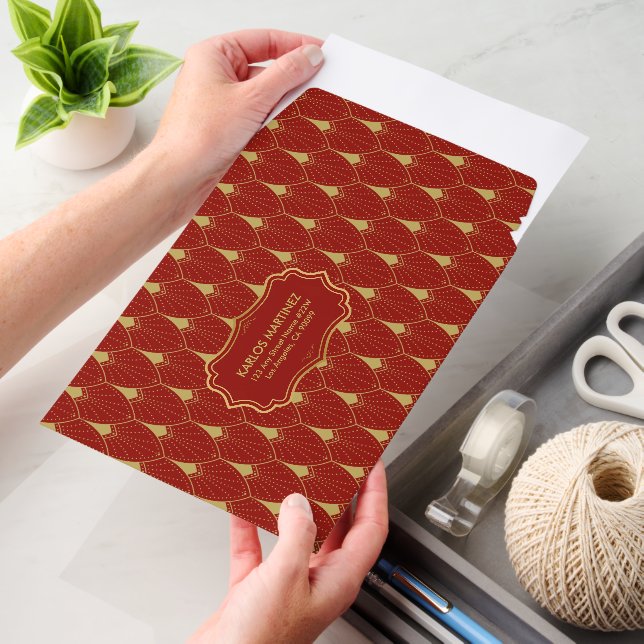 Red and Gold Art Deco Pattern Envelope Mailers (Desk)