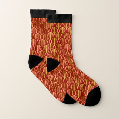 Red and gold Art Deco pattern Socks