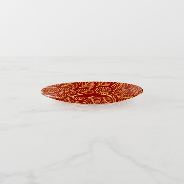 Red and Gold Art-Deco Pattern Trinket Tray (Angled)