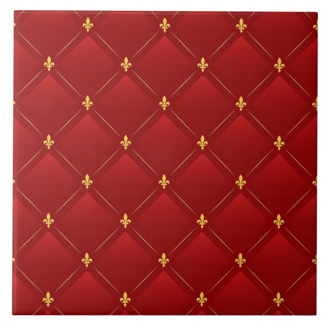 Red and Gold Art Nouveau Ceramic Tile (Front)