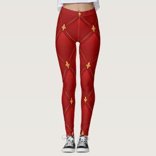 Red and Gold art nouveau pattern Leggings