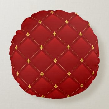 Red And Gold Art Nouveau Round Pillow by Virginia5050 at Zazzle