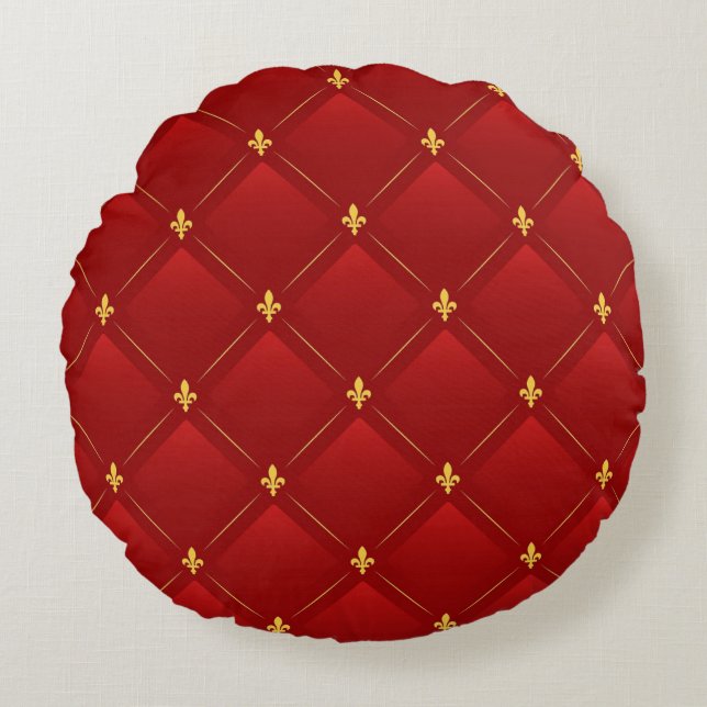 Red and Gold Art Nouveau Round Pillow (Front)