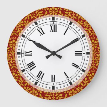 Red And Gold Arts And Crafts Style  Large Clock by VillageDesign at Zazzle