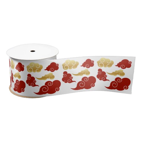 Red and Gold Auspicious Clouds Chinese New Year Satin Ribbon