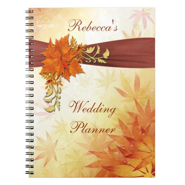 Red and gold autumn leaves Wedding Planner Notebook (Front)