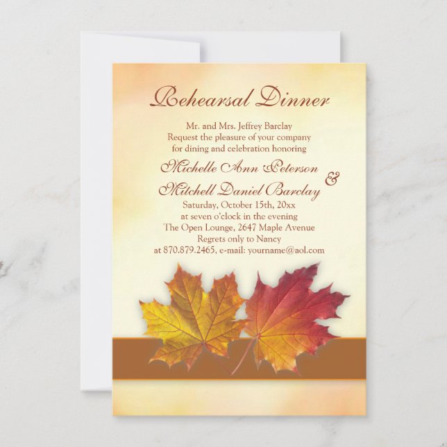 Red and gold autumn maple leaves Rehearsal Dinner Invitation (Front)