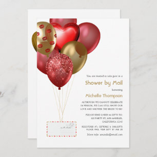 Red and Gold Balloon Baby or Bridal Shower by Mail Invitation