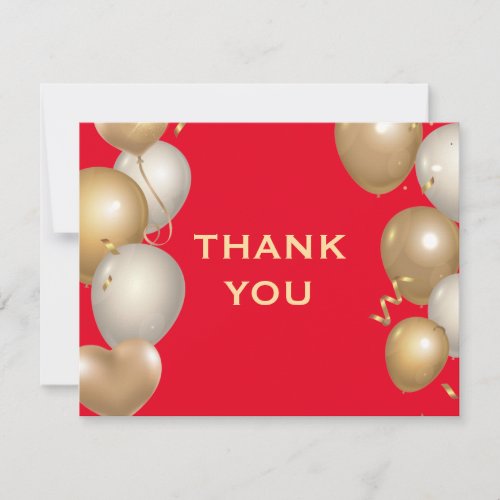 Red and Gold Balloons Confetti Thank You Card