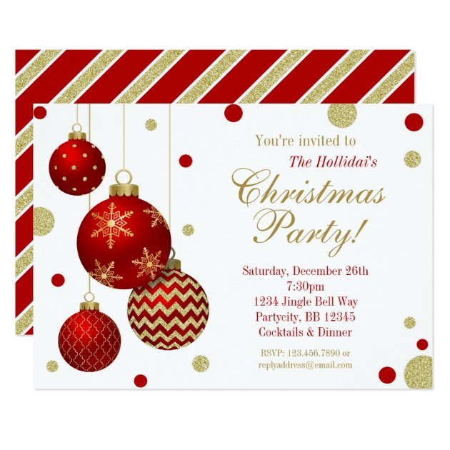 Red And Gold Baubles Christmas Party Invitation
