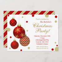 Red and Gold Baubles Christmas Party Invitation