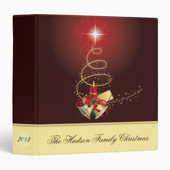 Red and Gold Bells Candle Christmas Album 3 Ring Binder (Front/Spine)