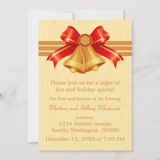 Red and Gold Bells Christmas Invite (Front)