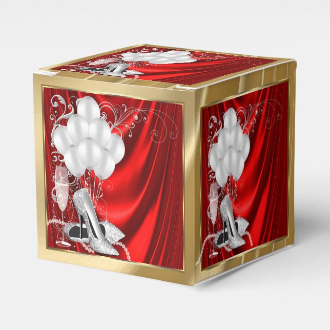 Red and Gold Birthday Party Favor Boxes (Front Side)