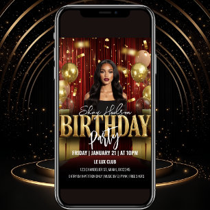Red and Gold Birthday Party Invitation