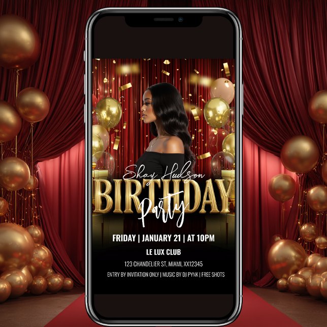 Red and Gold Birthday Party Invitation (Creator Uploaded)