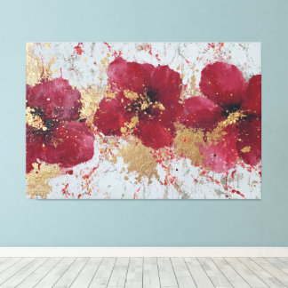 Red and Gold Blossom Abstract Wall Art