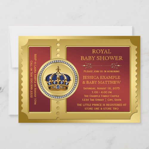Red and Gold Boys Royal Baby Shower Invitation
