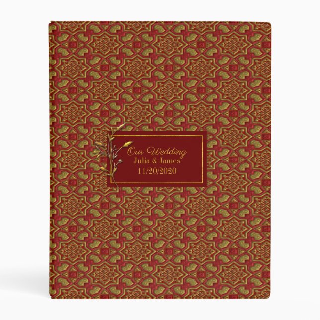 Red and Gold Brocade Wedding Mini Binder (Front)