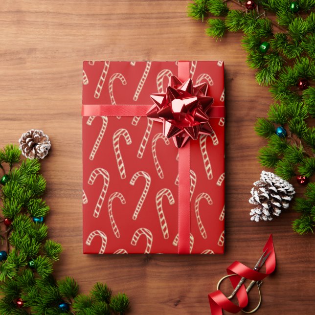 Red and Gold Candy Canes Christmas Wrapping Paper (Holiday Gift)