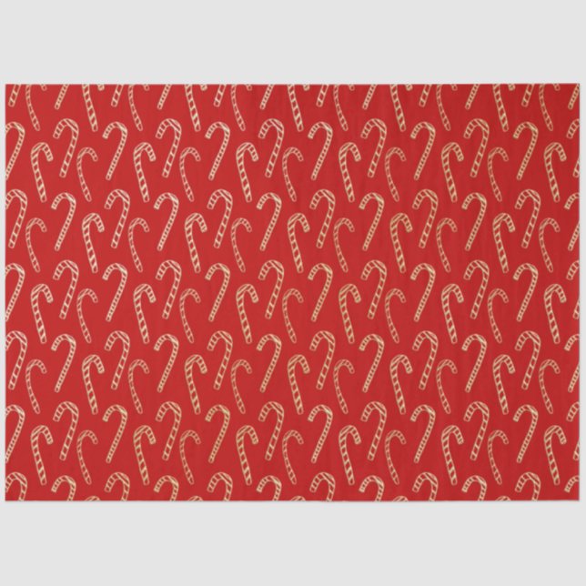 Red and Gold Candy Canes Red Christmas Tissue Paper (Front)