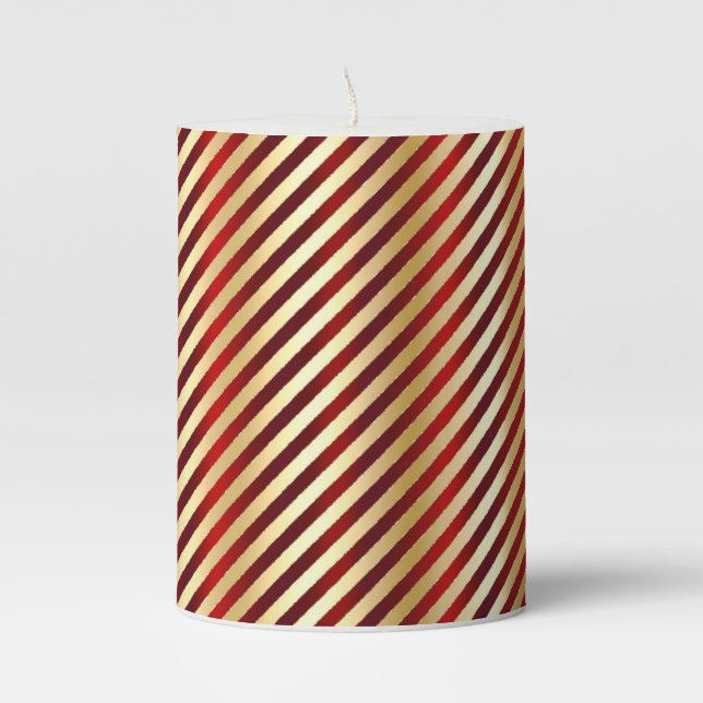 Red and Gold Candy Stripe Christmas Pillar Candle  (Front)