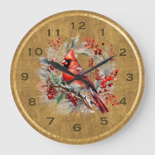 Red and Gold Cardinal Clock