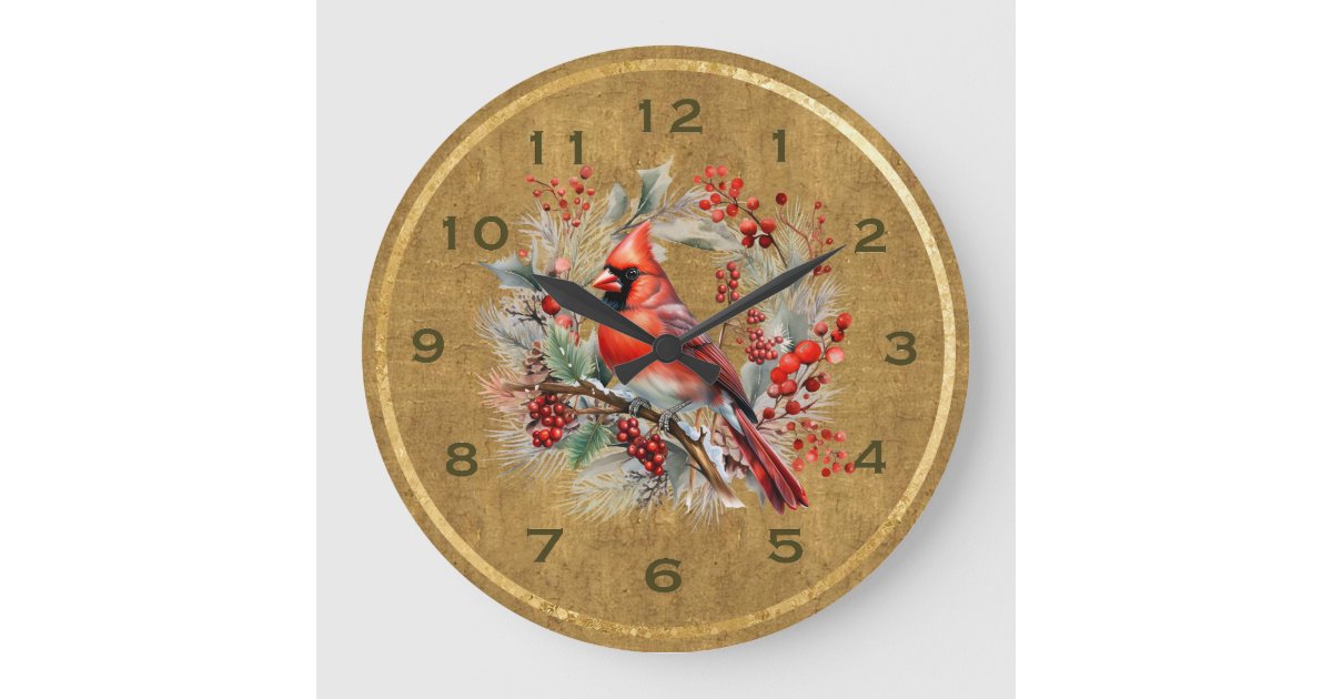 Red and Gold Cardinal Clock | Zazzle