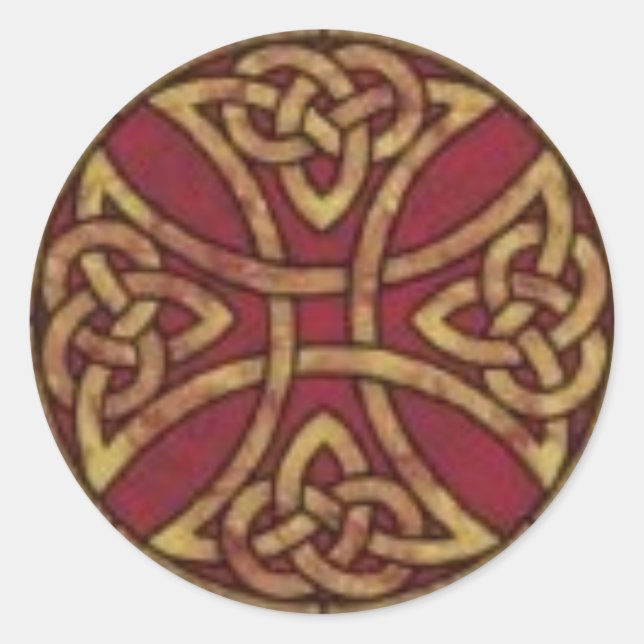 Red and Gold Celtic Knot Classic Round Sticker (Front)