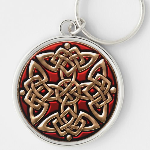 Red and Gold Celtic Shield Knot Keychain