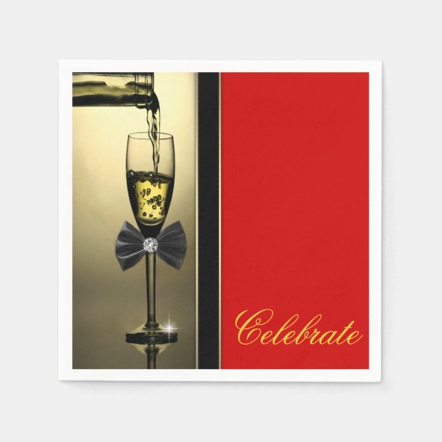 Red and Gold Champagne Napkins (Front)