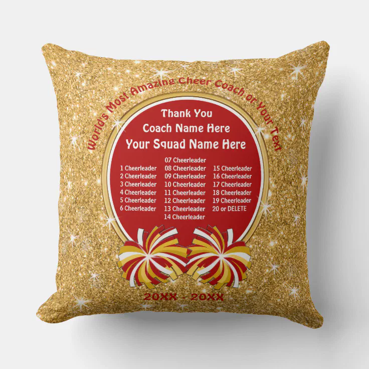 Red and Gold Cheer Coach Gifts, All Cheerleader's Throw Pillow | Zazzle