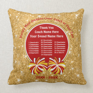 Red and Gold Cheer Coach Gifts, All Cheerleader's Throw Pillow