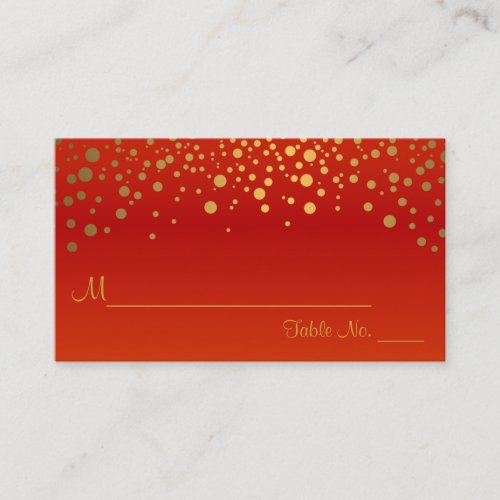 Red and Gold Chevron and Confetti Dots 2 Place Card