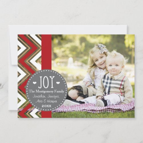 RED AND GOLD CHEVRON JOY HOLIDAY PHOTO CARD