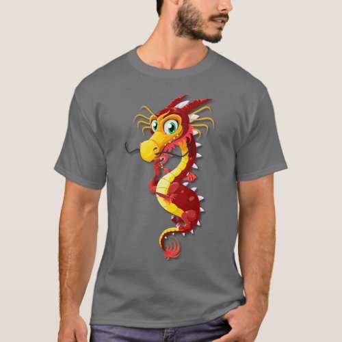 Red and Gold Chinese Cartoon Dragon T_Shirt