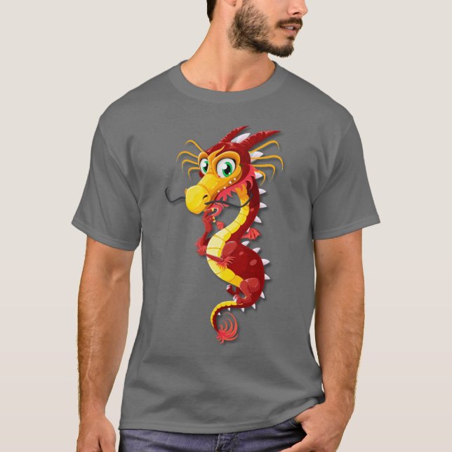 Red and Gold Chinese Cartoon Dragon T-Shirt (Front)