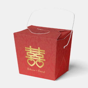 Red and Gold Chinese Double Happiness Favor Boxes