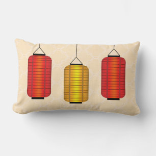 Red and Gold Chinese Lanterns Lumbar Pillow